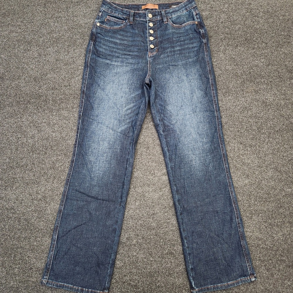 Judy Blue Jeans Womens 9/29 Blue Dark Wash Straight Fit Button Fly Stretch Denim
